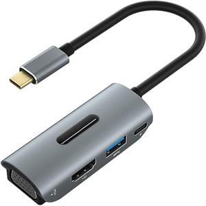 Replacement 4 in 1 USBC to HDMI VGA USB3.0 PD Docking Station 1 in 4 Out Compatible Computer Host Phone Laptop Mac TYPEC External HDMI Monitor TV Projector Cable Splitter Hub 4K30HZ
