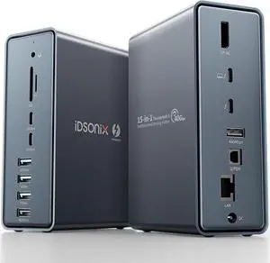 iDsonix Thunderbolt 3 Dock for MacBook, 15 in 1 Thunderbolt 3 Docking Station Dual Monitor for Laptop with Thunderbolt 3 Port, HDMI 4K, USB A/C, 1000M Ethernet, 65W Power Adapter