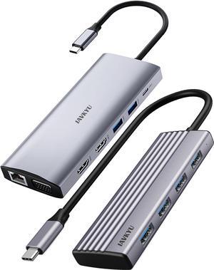 USB C Dock with 4 USB 3.0 Ports for Laptop and 14-in-1 USB C Docking Station Compatible with Dell/Surface/HP/Lenovo Laptop,Featuring Dual HDMI displays,Triple Display USB C hub Multi-Function Adapter