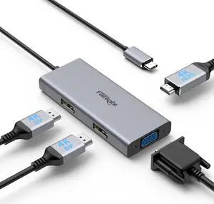USB C Docking Station Dual Monitor Display Port Splitter, 4in1 USB-C to Dual DisplayPort Hub HDMI VGA Multiport Adapter 4K
