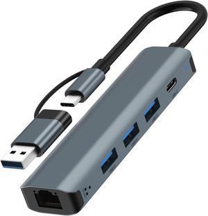 MOSHOU 5 in 1 USB HUB, Type-C USB Splitter with RJ45 1000Mbps Gigabit Ethernet*1,USB 3.0 Ports*3,USB-C Port*1.Compatible with MacBook,Laptop,Computer,iMac,iPad