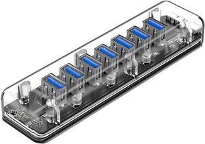 WYKDL 7-Port USB 3.0 Hub Transparent Body Splitter Laptop 1 Drag 7 Docking Station for Standard USB Port Devices Universal Laptop Docking Station for Windows