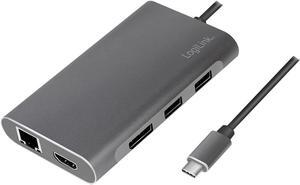UA0382 - USB 3.2 (Gen 1) Docking Station with 8 Ports and PD (Power Delivery) 100 W, 1 x USB-C (PD) / 2 x USB 3.0/2 x USB 2.0/1 x HDMI / 1 x DisplayPort / 1 x RJ45 / Silver