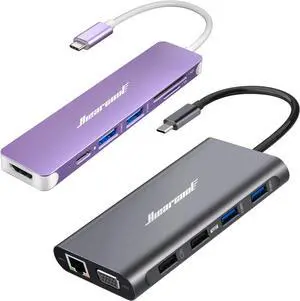 Hiearcool 11IN1 USB C Docking Station (Grey), 7IN1 USB Type C Hub (Purple)