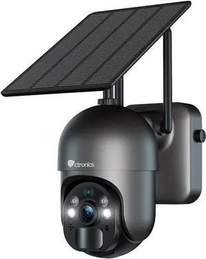 Ctronics 2.5K 4MP Security Camera Wireless Outdoor, WiFi Solar Security Camera Battery Powered, 360° PTZ, Color Night Vision 2560 * 1440P, PIR Human Detection, 2-Way Audio, IP66