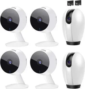 LaView Security Cameras for Home + 2X 32GB SD Cards,PT Home Security Camera System with Motion Detection,Two-Way Audio,Night Vision,Indoor WiFi Camera for Baby/pet,Alexa,USA Cloud Service