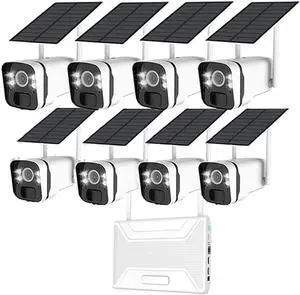 Gadpiparty Solar Security Cameras Outdoor Wireless - 100% Wire-Free Battery Powerd Security Camera System - 2K 10CH 8 Cameras Set- 2-Way Audio -Color Night Vision IP66-64GB TF Card - No Monthly Fee