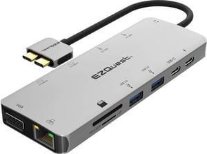 EZQuest USB C Hub - 13 in 2 USB C Docking Station- 2X HDMI 4K 60Hz, VGA, Ethernet, USB-C with 100W PD 3.0, USB-C 10Gbps, 2X USB 3.0 & USB 2.0 Ports, SD & Micro SD & Audio Port - for MacBook Pro & Air