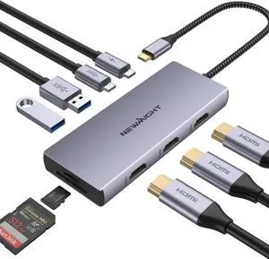 USB C Docking Station, Newmight 9 in 1 USB C to 3 HDMI Adapter with 100W PD, 2 USB A 3.0, USB C 3.0, SD/TF Card Reader, USB C Hub Multiple Monitor Adapter for MacBook Pro, iPhone 15/15 Pro, HP, Dell