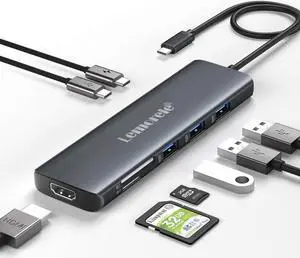 Lemorele USB C Hub 8-in-1 Adapter, USB-C Hub with 4K HDMI Output, 100W Power Delivery, USB 3.0 5Gdps Port, SD/TF Card Reader Adpater, Compatible for MacBook Pro, XPS, Chromebook and More(Blue)