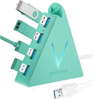 4-Port USB 3.0 Hub with 2 ft Extended Cable, FlyingVHUB Vertical Data USB Hub, for Mac, PC, Xbox One, PS4, PS5, iMac, Surface Pro, XPS, Laptop, Desktop, Flash Drive, Mobile HDD (Green)