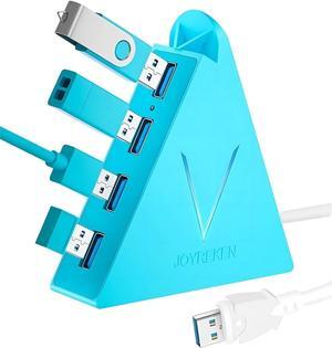 4-Port USB 3.0 Hub with 2 ft Extended Cable, FlyingVHUB Vertical Data USB Hub, for Mac, PC, Xbox One, PS4, PS5, iMac, Surface Pro, XPS, Laptop, Desktop, Flash Drive, Mobile HDD (Blue)