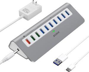Powered USB Hub 10Gbps, 10 Ports USB 3.1 Gen 2 Hub Power Multiport USB Splitter USB Extender (7 USB 3.1 Data Port and 3 Fast Charging Port) with 36W Power Adapter, for Desktop/USB-A&USB-C Laptop/PC