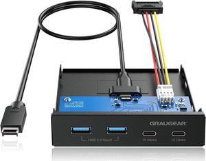 GRAUGEAR 3.5 Inch Front Panel Hub, 4 Ports Internal Metal USB Hub, 2X USB-C 10Gbps and 2X USB 3.2 Gen 2 Ports, 20-pin Type-E Key-A Header & 15-Pin SATA Power Connector Required [G-MP02]