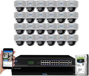 GW Security 4K (8MP) Smart AI Color Night Vision Security Camera System, 32 Channel H.265+ 8MP NVR, 24 x UltraHD 4K POE Microphone 2.8-12mm Varifocal Lens Human Detection Dome Camera