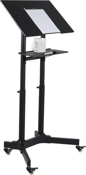 Mount-It! 24"W Portable Lectern Adjustable Aluminum Standing Podium Black (MI-7971)
