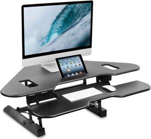 Mount-It! Corner Standing Desk Converter | Height Adjustable 48” Wide Desktop | Corner Stand Up Desk with Gas Spring Handle |  Black
