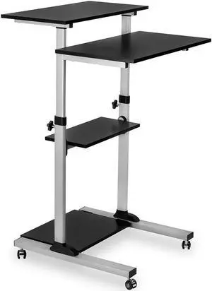 Mount-It! Mobile Standing Desk Workstation | Height Adjustable Computer Rolling Cart | Silver