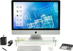 Mount-It! Glass Monitor Stand Desktop Riser | 27" Max Screen Size | 22" X 8"