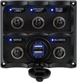Sea-Dog Water Resistant Toggle Switch Panel w/USB Power Socket - 5 Toggle Sea-Dog Water Resistant Toggle Switch Panel w/USB Power Socket - 5 Toggle