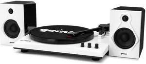 Gemini TT-900BW TT-900B Vinyl Record Player Turntable with Bluetooth and Dual Stereo Speakers (White)