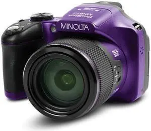 Minolta Pro Shot 20 Mega Pixel HD Digital Camera with 67x Optical Zoom, Full 1080p HD Video & 16GB SD Card (Purple)