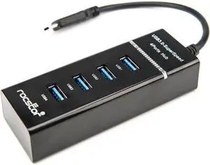 Rocstor Y10A228-B1 Slim Portable 4 Port USB C Hub - Black Rocstor Y10A228-B1 Slim Portable 4 Port USB C Hub - Black