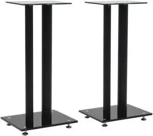 vidaXL Speaker Stands Speaker Holder 2 Pcs Tempered Glass 2 Pillars Design Black