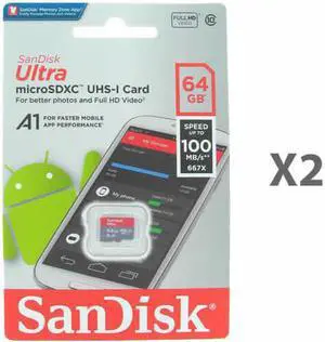 SanDisk 64GB microSDXC Class 10 SDSQUAR-064G-GN6MN Memory Card Retail (2 Pack) w/o Adapter