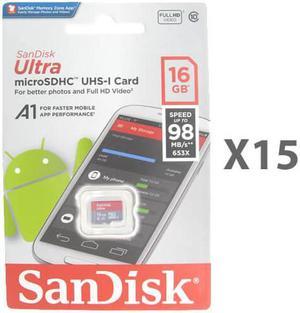 SanDisk 16GB microSDHC Class 10 SDSQUAR-016G-GN6MN Memory Card Retail (15 Pack) w/o Adapter