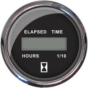 Faria 2" Hourmeter 10,000 Hours Digital, 12-32VDC - Chesapeake Black w/Stainless Steel Bezel