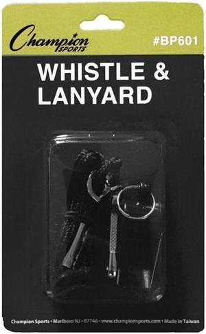 Champion Sports Sports Whistle with Black Nylon Lanyard Plastic Black BP601