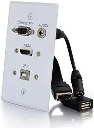 C2G / Cables To Go 39706 HDMI, VGA, 3.5MM Audio and USB Pass Through Single Gang Wall Plate, White