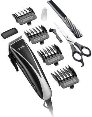 Andis PM-10 Ultra Clip Adjustable Blade 10-Piece Home Haircut Kit, Black/Silver