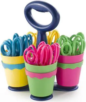 Westcott 14755 Scissor Caddy with 24 5" Length Kids' Pointed Scissors- Assorted