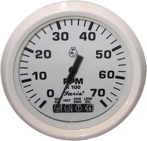 faria dress white 4" tachometer w/systemcheck indicator  7,000 rpm gas  johnson/evinrude outboard 54665