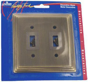 Leviton 2-Gang Metal Toggle Switch Wallplate, Stepped Edge, 89609-STB, Antique Brass Plated Finish Leviton 2-Gang Metal Toggle Switch Wallplate, Stepped Edge, 89609-STB, Antique Brass Plated Finish