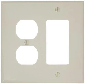 Leviton 2-Gang Combination Duplex Receptacle Outlet & Decora/GFCI/Rocker Switch Wall Plate, Unbreakable Thermoplastic, Midway Size, PJ826-T, Light Almond Leviton 2-Gang Combination Duplex Receptacle Outlet & Decora/GFCI/Rocker Switch Wall Plate, Unbreakable Thermoplastic, Midway Size, PJ826-T, Light Almond