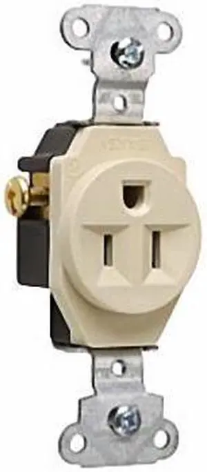 Pass & Seymour Legrand 5251-I Single Outlet Receptacle, Commercial Grade, Side Wired, Grounding, 15A 125V, Ivory