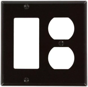 Leviton 2-Gang Combination Duplex Receptacle Decora GFCI Rocker Switch Wall Plate, Standard Size, Thermoset Plastic, Device Mount, 80455, Brown Leviton 2-Gang Combination Duplex Receptacle Decora GFCI Rocker Switch Wall Plate, Standard Size, Thermoset Plastic, Device Mount, 80455, Brown