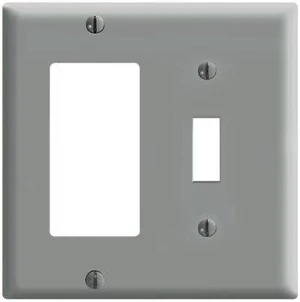 Leviton 2-Gang Combination Toggle Switch Decora GFCI Wall Plate, Standard Size Cover, Thermoset Plastic, 80405-GY, Gray Leviton 2-Gang Combination Toggle Switch Decora GFCI Wall Plate, Standard Size Cover, Thermoset Plastic, 80405-GY, Gray