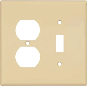 Cooper Wiring Devices PJ18V 2-Gang Combination Toggle Switch Duplex Outlet Wall Plate, Unbreakable Polycarbonate, Mid-Size, Ivory Cooper Wiring Devices PJ18V 2-Gang Combination Toggle Switch Duplex Outlet Wall Plate, Unbreakable Polycarbonate, Mid-Size, Ivory