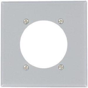 Leviton S701-GY 2-Gang Power Receptacle Steel Wallplate, Flush Mount, Standard Size, 2.465" Diameter Opening, Aluminum Finish