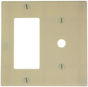 Leviton 2-Gang Combination Telephone/Coaxial Cable & Decora GFCI Rocker Switch Wall Plate, .406-Inch Diameter Opening, Standard Size Cover, Thermoset Plastic, 80479-I, Ivory Leviton 2-Gang Combination Telephone/Coaxial Cable & Decora GFCI Rocker Switch Wall Plate, .406-Inch Diameter Opening, Standard Size Cover, Thermoset Plastic, 80479-I, Ivory
