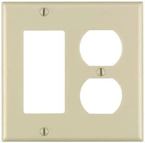 Leviton 2-Gang Combination Duplex Receptacle Decora GFCI Rocker Switch Wall Plate, Standard Size, Thermoset Plastic, Device Mount, 80455-I, Ivory Leviton 2-Gang Combination Duplex Receptacle Decora GFCI Rocker Switch Wall Plate, Standard Size, Thermoset Plastic, Device Mount, 80455-I, Ivory