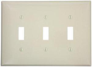 Leviton PJ3-I 3-Gang Toggle Switch Wall Plate, Midway Size Cover, Unbreakable Thermoplastic, Ivory