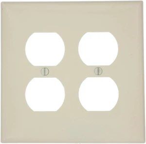 Leviton 2-Gang Duplex Receptacle Wall Plate, Unbreakable Thermoplastic Outlet Cover, Midway Size, PJ82-A, Almond Leviton 2-Gang Duplex Receptacle Wall Plate, Unbreakable Thermoplastic Outlet Cover, Midway Size, PJ82-A, Almond
