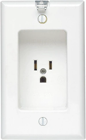 Leviton White Recessed Clock Hanger Single Outlet Receptacle 15A NEMA 5-15R 688-W Leviton White Recessed Clock Hanger Single Outlet Receptacle 15A NEMA 5-15R 688-W