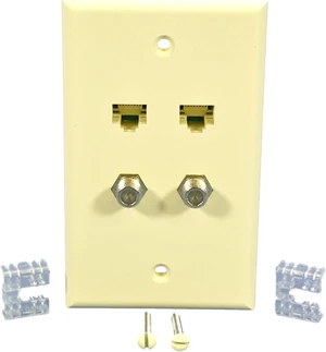 Leviton Almond 4 port Cat 5e Coax F Type Nylon Wallplate 5EA10-S4A Leviton Almond 4 port Cat 5e Coax F Type Nylon Wallplate 5EA10-S4A