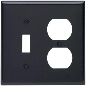 Leviton 2-Gang Combination Toggle Switch and Duplex Outlet Receptacle Wall Plate, Unbreakable Thermoplastic, Standard Size Cover, 80705-E, Black Leviton 2-Gang Combination Toggle Switch and Duplex Outlet Receptacle Wall Plate, Unbreakable Thermoplastic, Standard Size Cover, 80705-E, Black